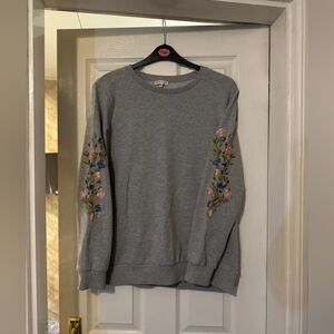 Gray Sweater with Floral Embroidery